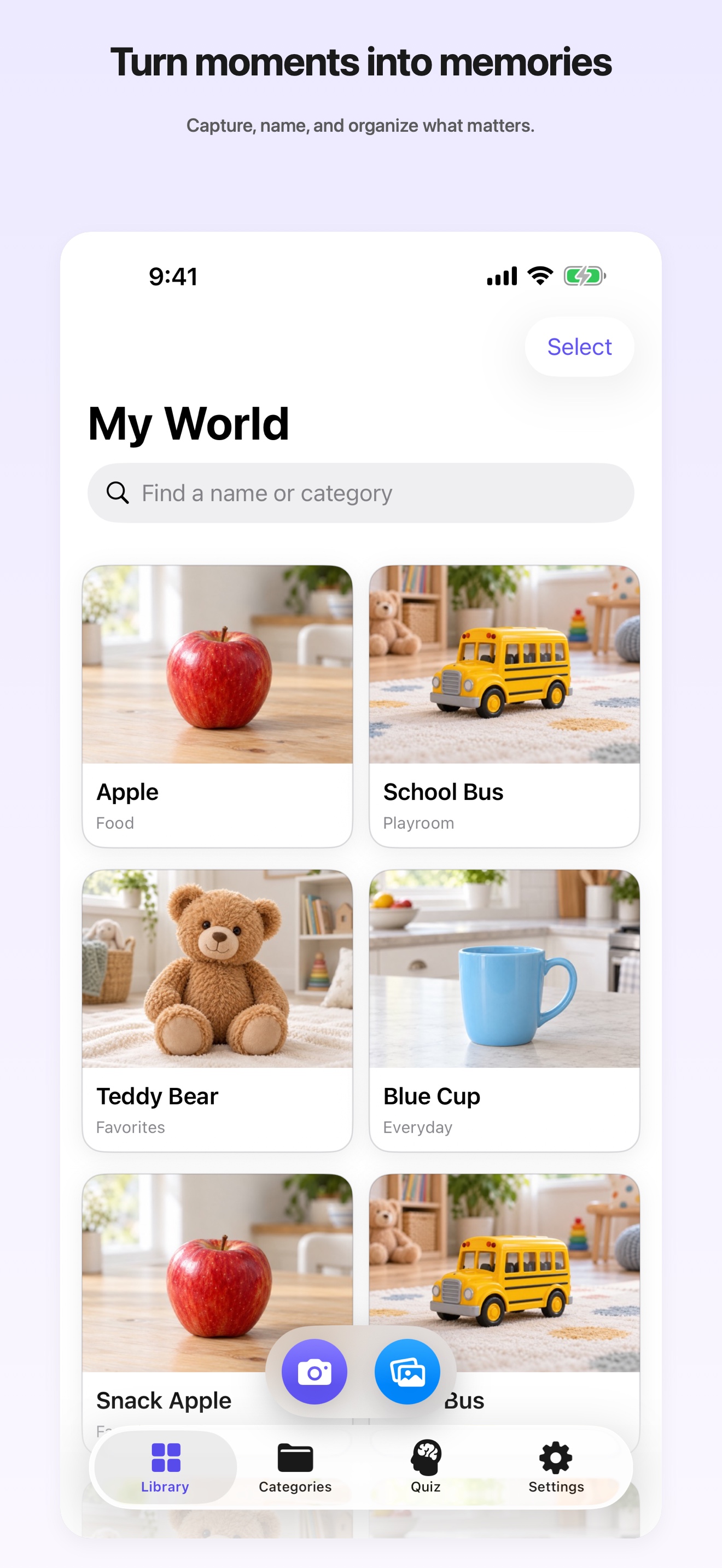 A preview showing a personal memory card in the app