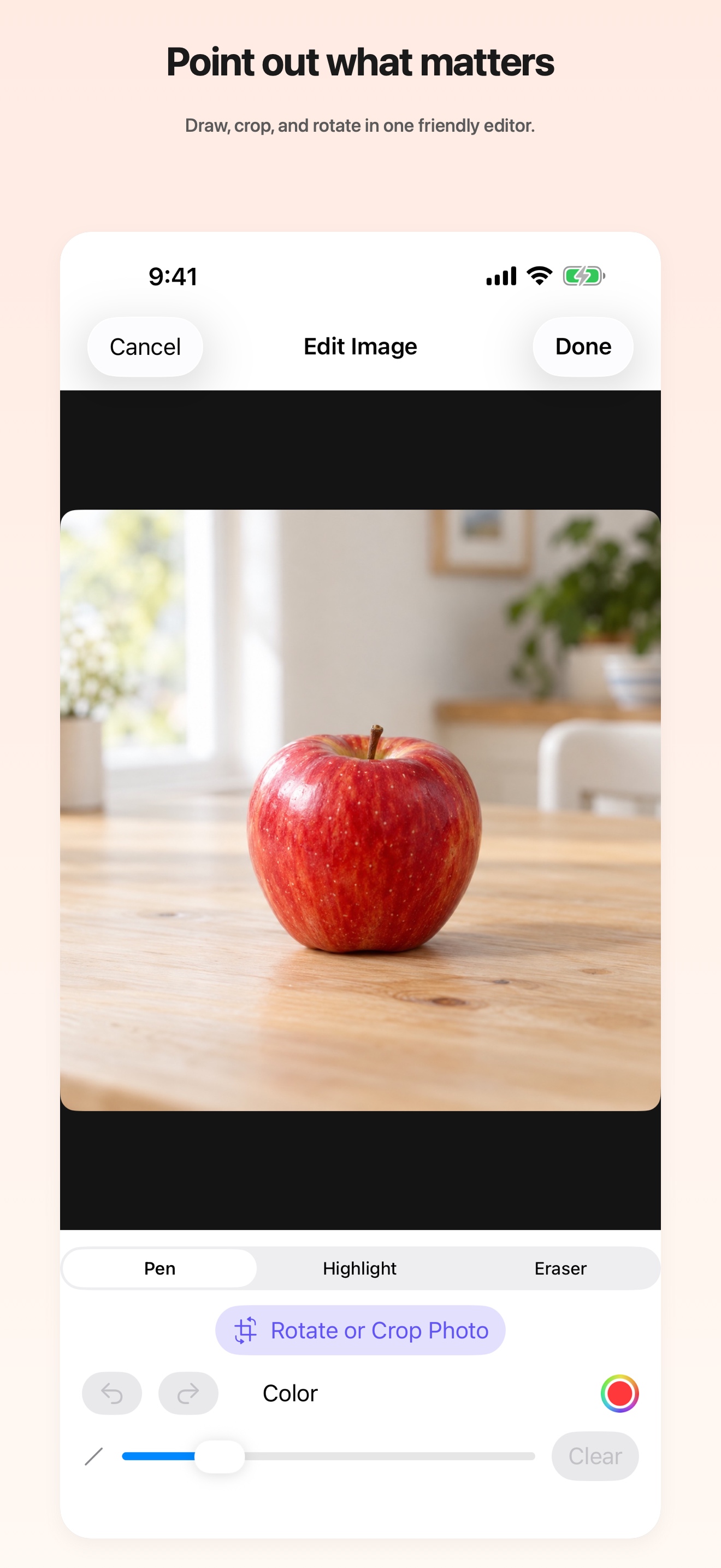 App preview showing how to point out an item in a photo