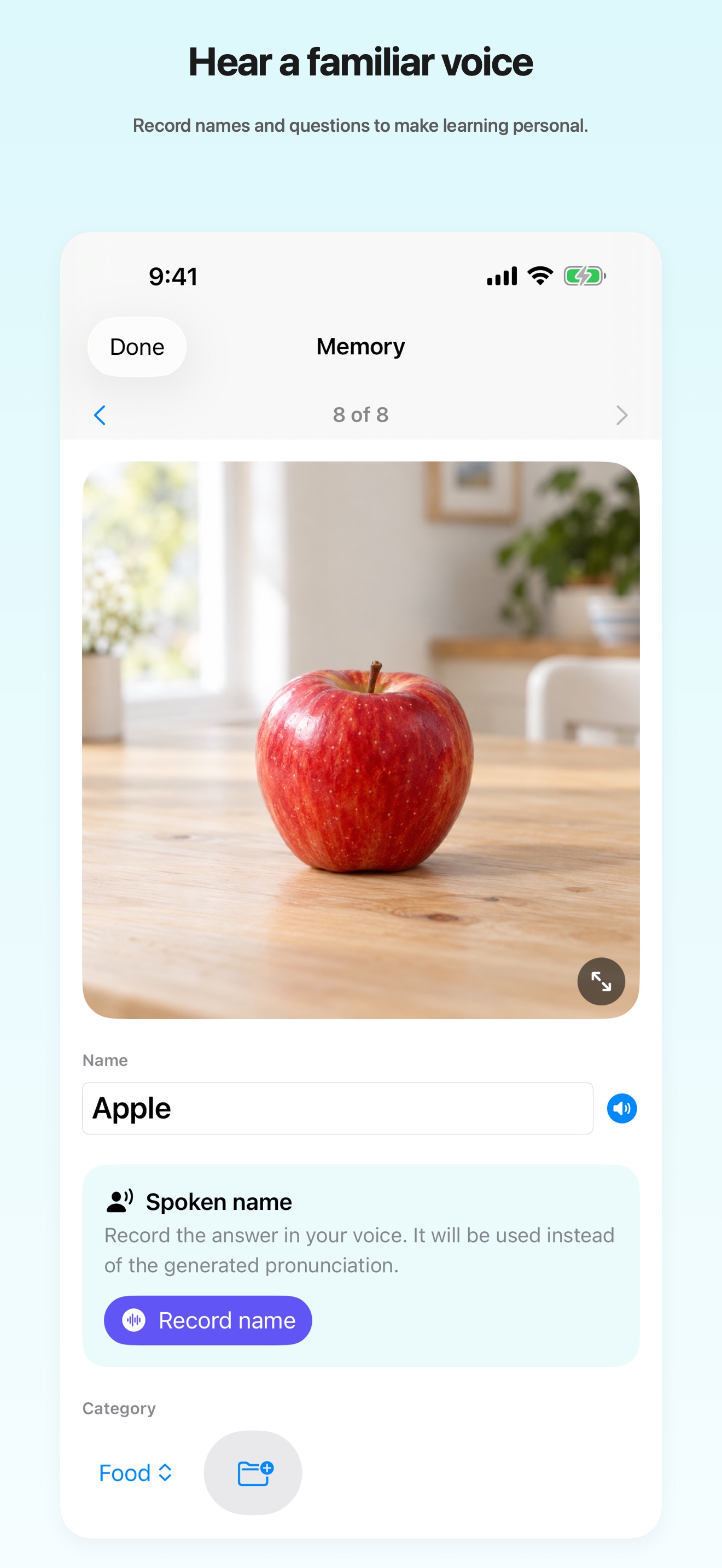 A preview showing personal voice recording in the app